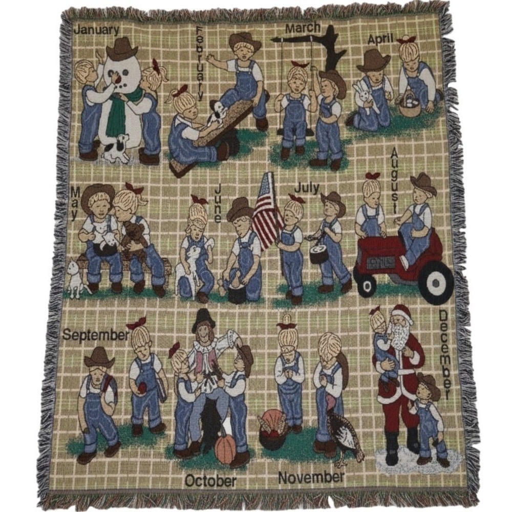 HOME INTERIORS All Through the Year Months Denim Days Tapestry Blanket Throw